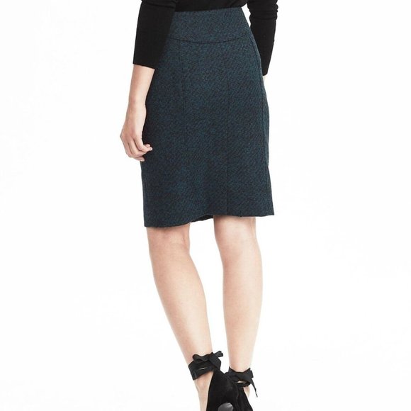 Banana Republic Womens Pieced Flannel Tweed Pencil Skirt Wool Green - Picture 5 of 6